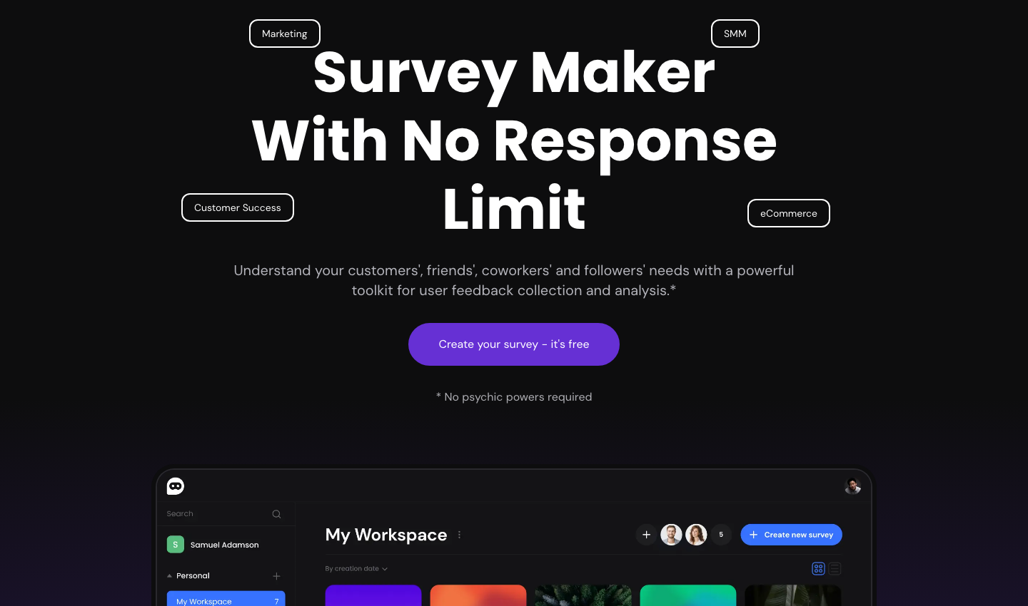 Survey Ninja survey builder workspace used for post-quote feedback