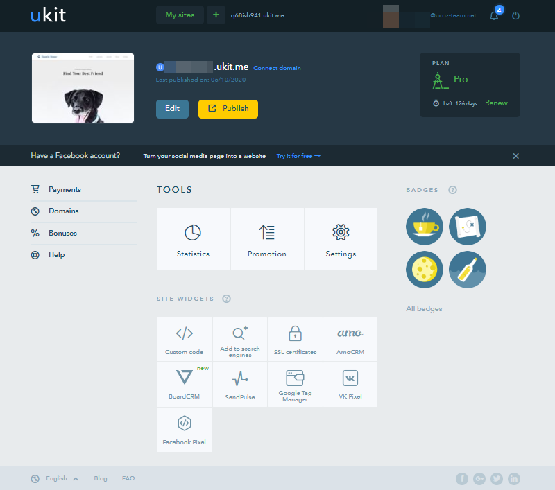 uKit dashboard interface